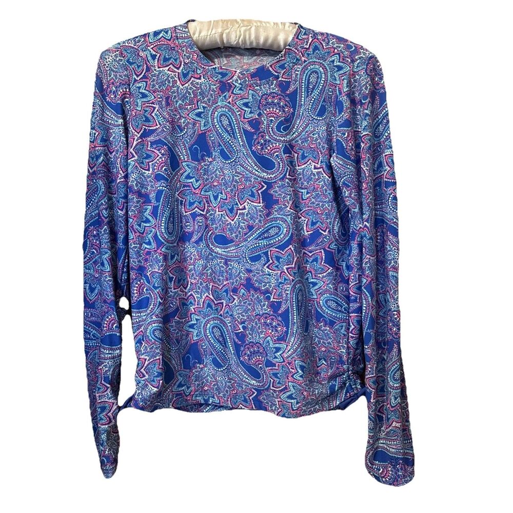 Women's Unbranded Paisley Pink Blue Rash Guard Long Sleeve Size S *SEE DESC